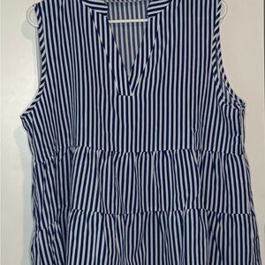 Blue and White Striped Sleeveless Top XL